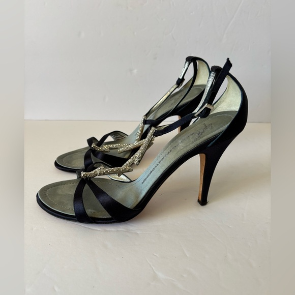 Giuseppe Zanotti Black Satin Crystal Embellished Heels - Picture 5 of 9